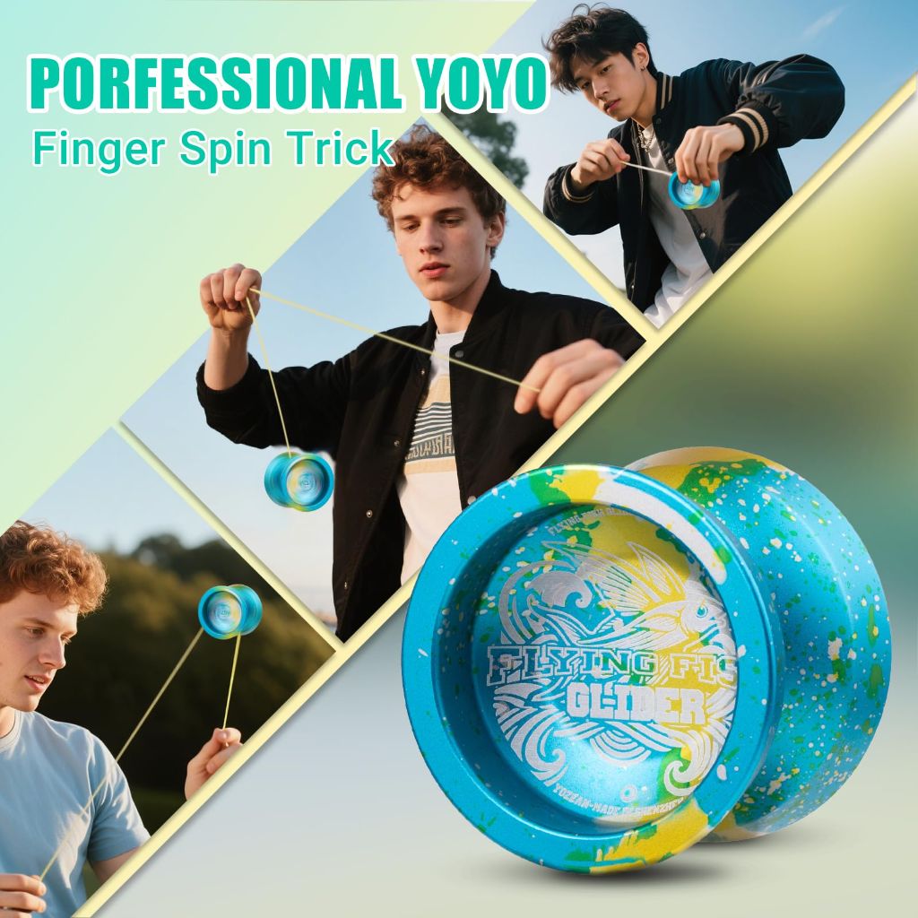 FS01 Yoyo Professional,Responsive Metal Yo-Yo for Kids 8-12 with Bearing & Extra Strings - Durable Trick Toys (Blue and Yellow)