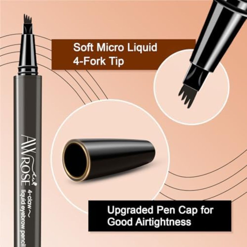 AWROSE 3D Microblading Eyebrow Pencil, 4 Fork Tip Multi-Tool - Light Brown (2 Pieces)