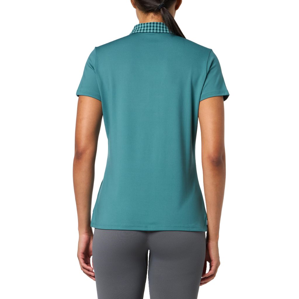 SZ L, Adidas Women's ULTIMATE365 Gingham Short Sleeve Polo Shirt, preloved Teal
