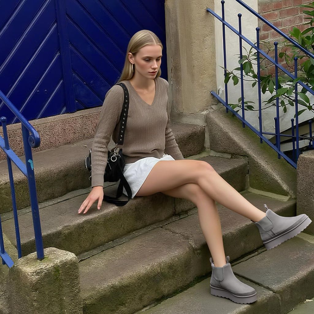 Goldnut Platform Chelsea Ankle Boots for Women - Winter Gray, Size 6