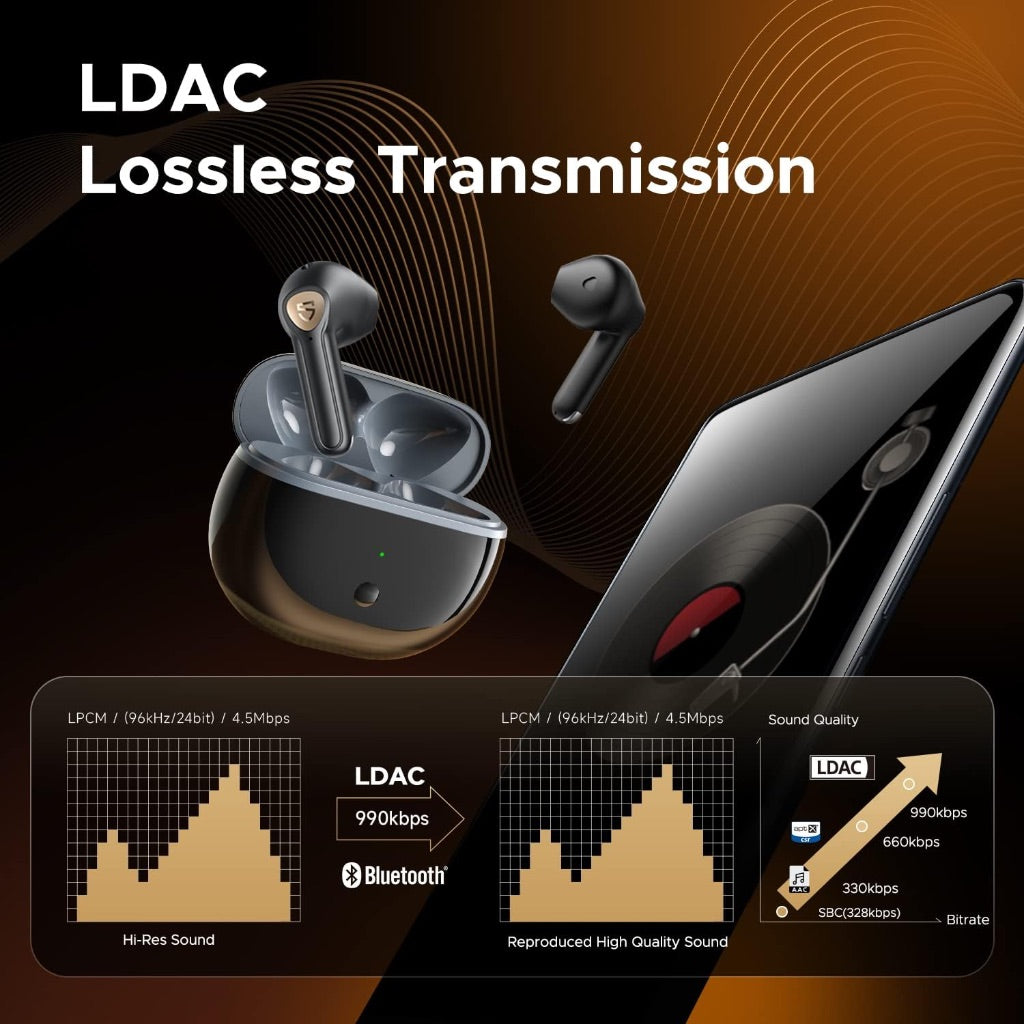 SoundPEATS True Wireless Earbuds, Air3 Deluxe HS Bluetooth 5.3 Headphones with 14.2mm Driver, 4 Mic Hi Res Audio LDAC Ear Buds, IPX4 Waterproof Stereo in Ear Detection Earphones, 20Hrs