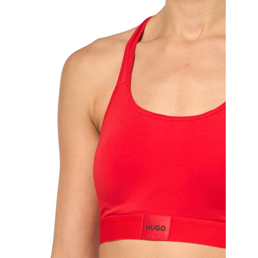 SZ XS, HUGO, Square Logo Cotton T Back Padded Bralette, Candy red
