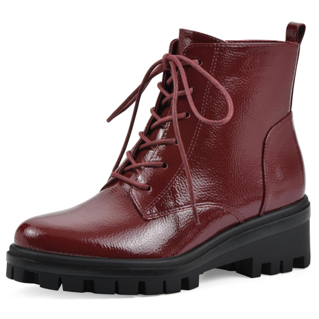 WHITE MOUNTAIN Women's Tappy Lug Sole Combat Boot, Cordovan/Patent, 7.5 M