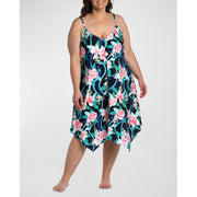 La Blanca Women's Scarf Hem Midi Dress Swim Cover Up - Black Nightfall Blooms, 2XL