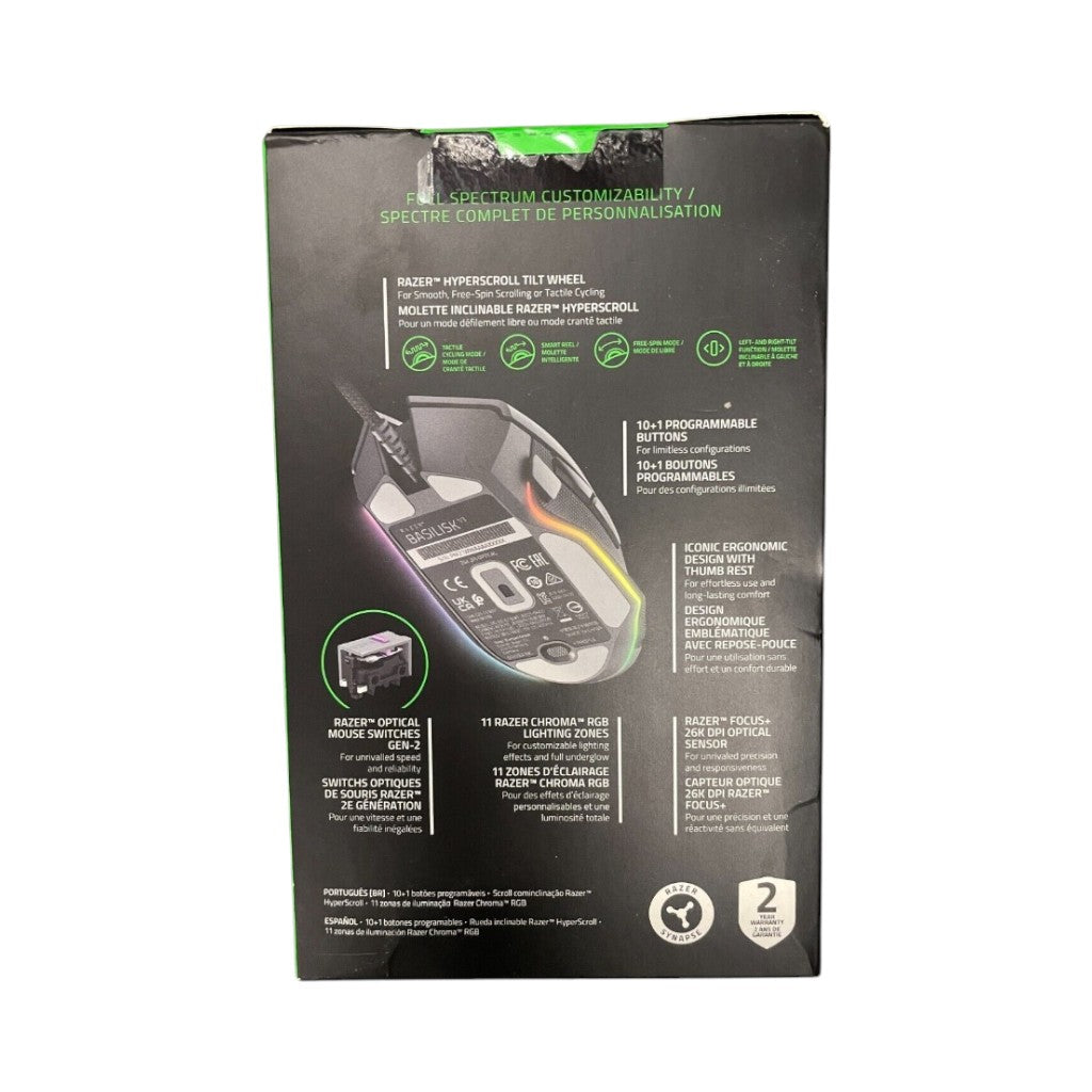 Razer Basilisk V3 - Customizable Ergonomic Wired Gaming Mouse with Razer Chroma - RGB 10+1 Programmable Buttons - HyperScroll Tilt Wheel