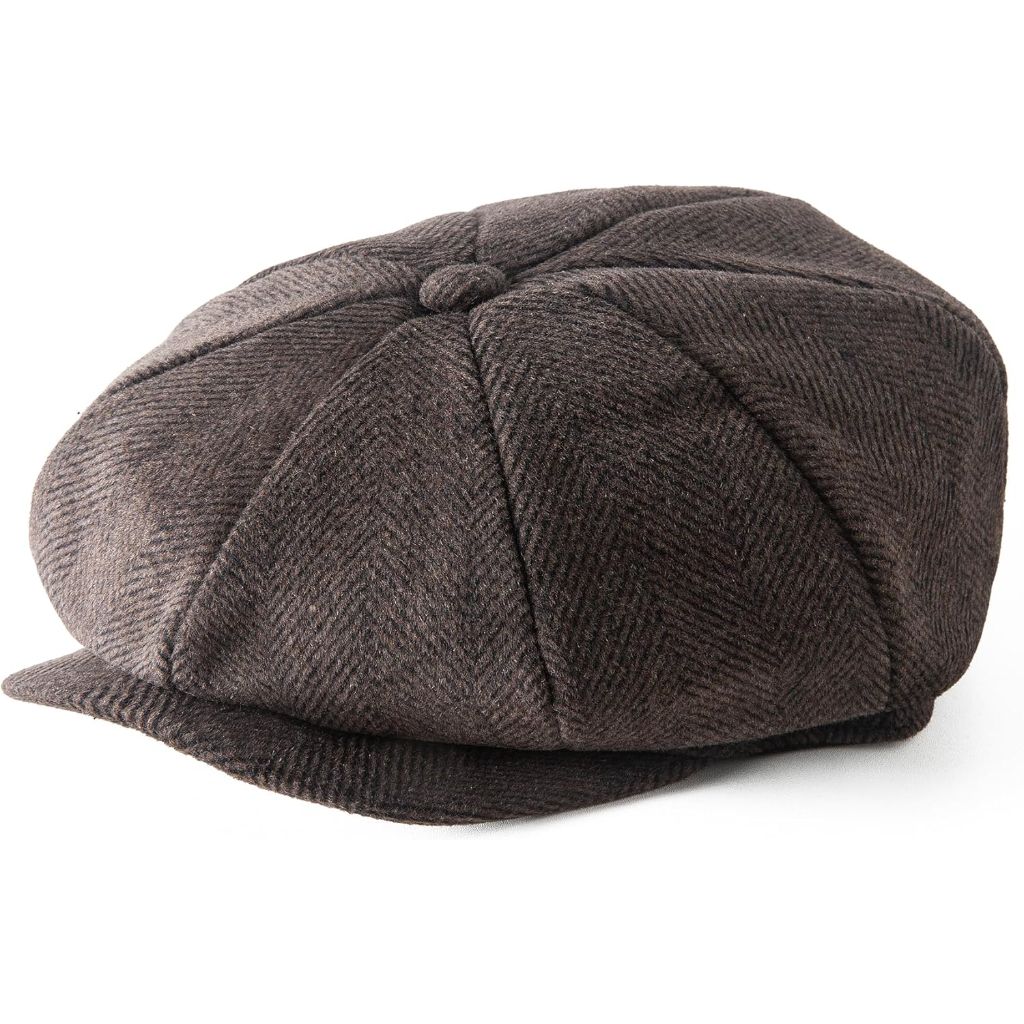 Lanzom Mens Newsboy Cap High Woolen Tweed Gatsby Hat Ivy Cabbie Flat Golf Cap Newsboy Cap