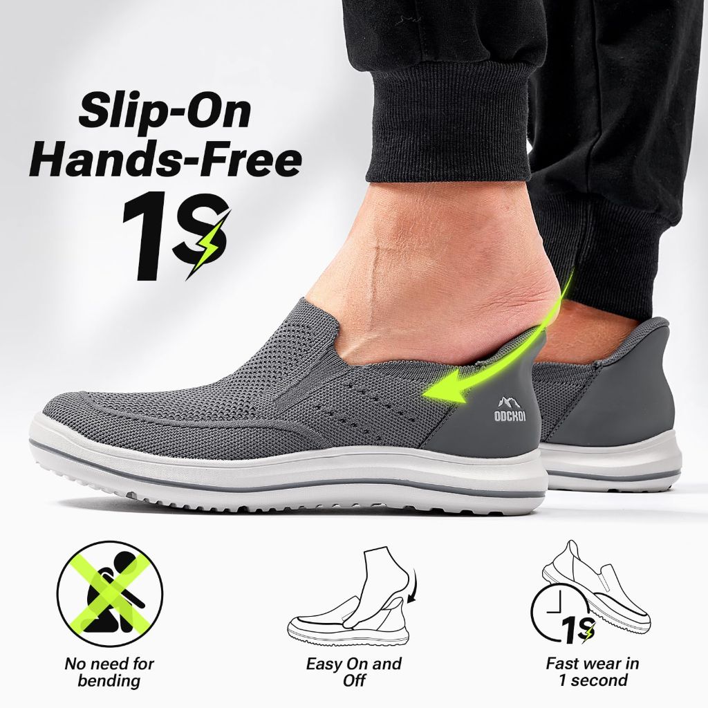 ODCKOI Men's Hands-Free Slip On Shoes Non Slip Lightweight Walking Shoes