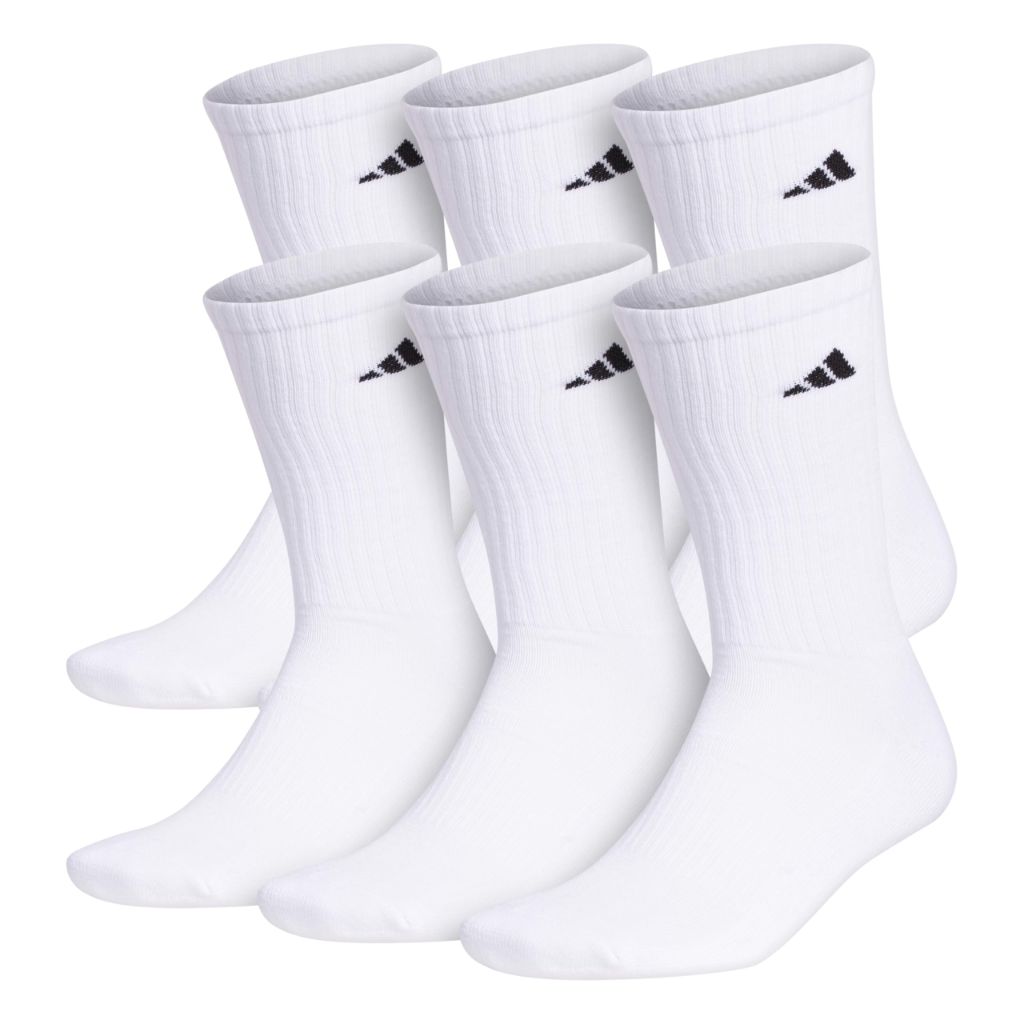 SZ XL, Adidas Men's Athletic Cushioned 6-Pack Crew, Cushioned Crew Socks with Arch Compression for a Secure Fit