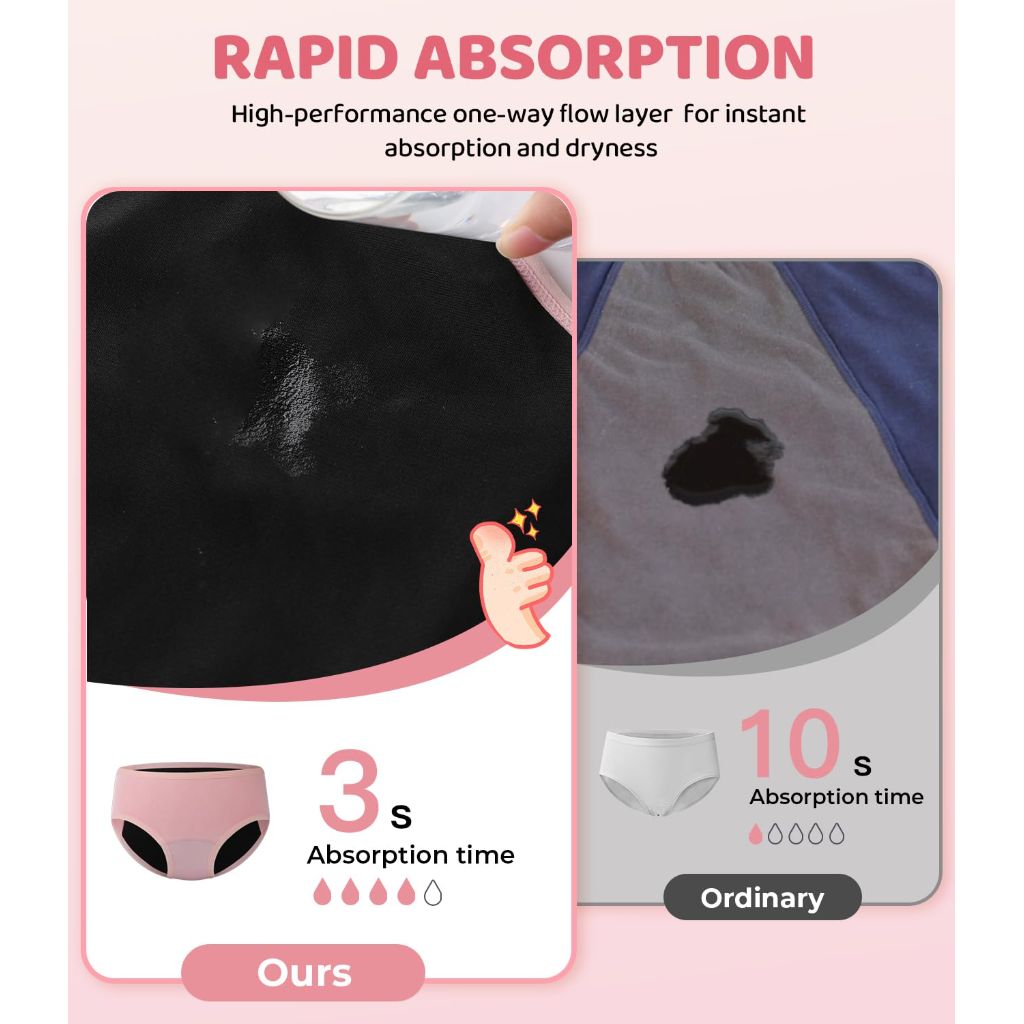 SZ 3XL, BAMBOO COOL Teens Girls Period Underwear  Briefs Soft Breathable Panties