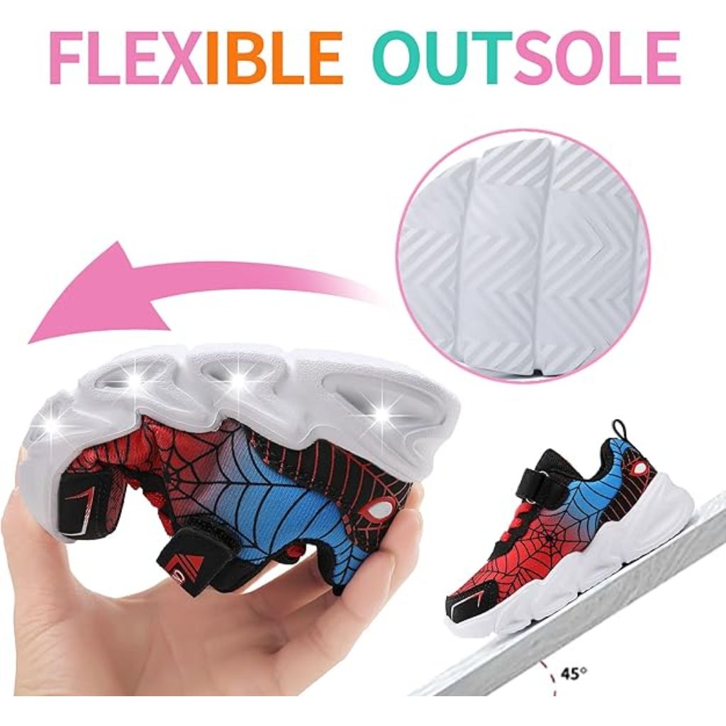 SZ 11.5T  Amzounoy Little Boys Spiderman Light up Shoes Lightweight  Red/blk.
