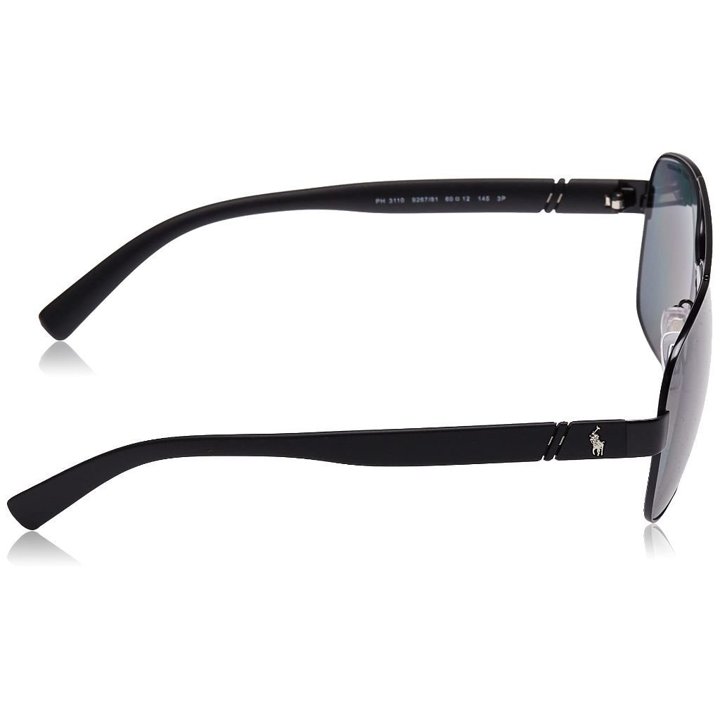 Polo Ralph Lauren Men's PH3110 9267/81 Aviator Sunglasses -, Semi-Shiny Black/Polarized Gray, 60 mm