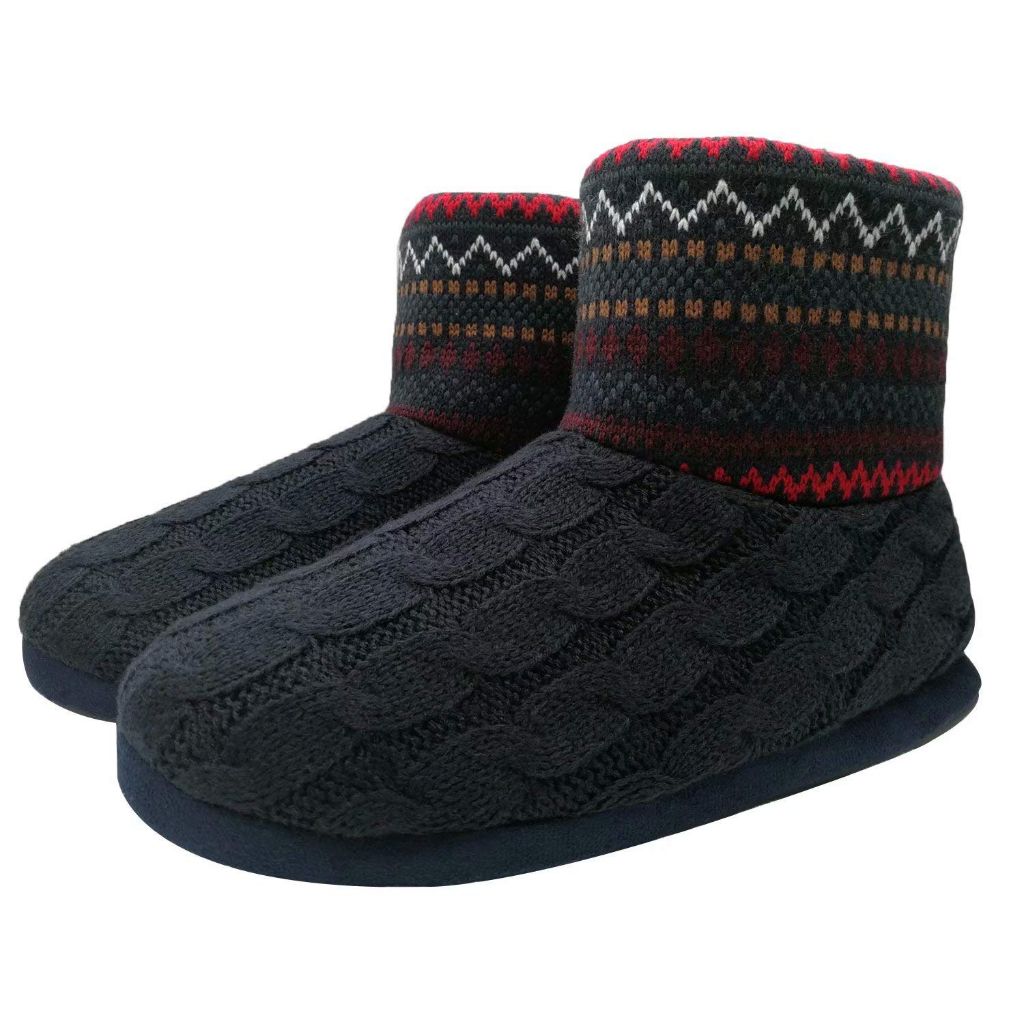 SZ 11, GPOS Knit Rock Faux Wool Warm Men Indoor Pull on Cozy Memory Foam Slipper Boots Soft Rubber Sole