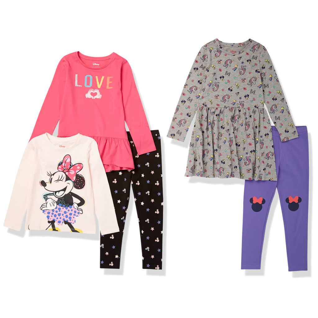 Amazon Essentials Disney Princess Toddler Girls' Mix-and-Match Cotton Outfit Set with Ruffle, Pack of 5, Love/Minnie/Unicorn, 4T