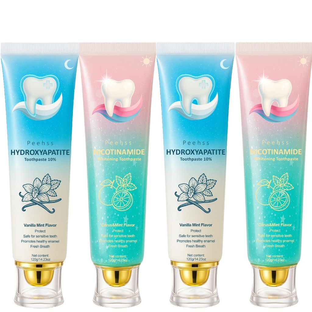 Hydroxyapatite Toothpaste (10% n-HAp) - Day & Night Oral Care Fluoride Free, Vanilla & Citrus Mint 4PCS