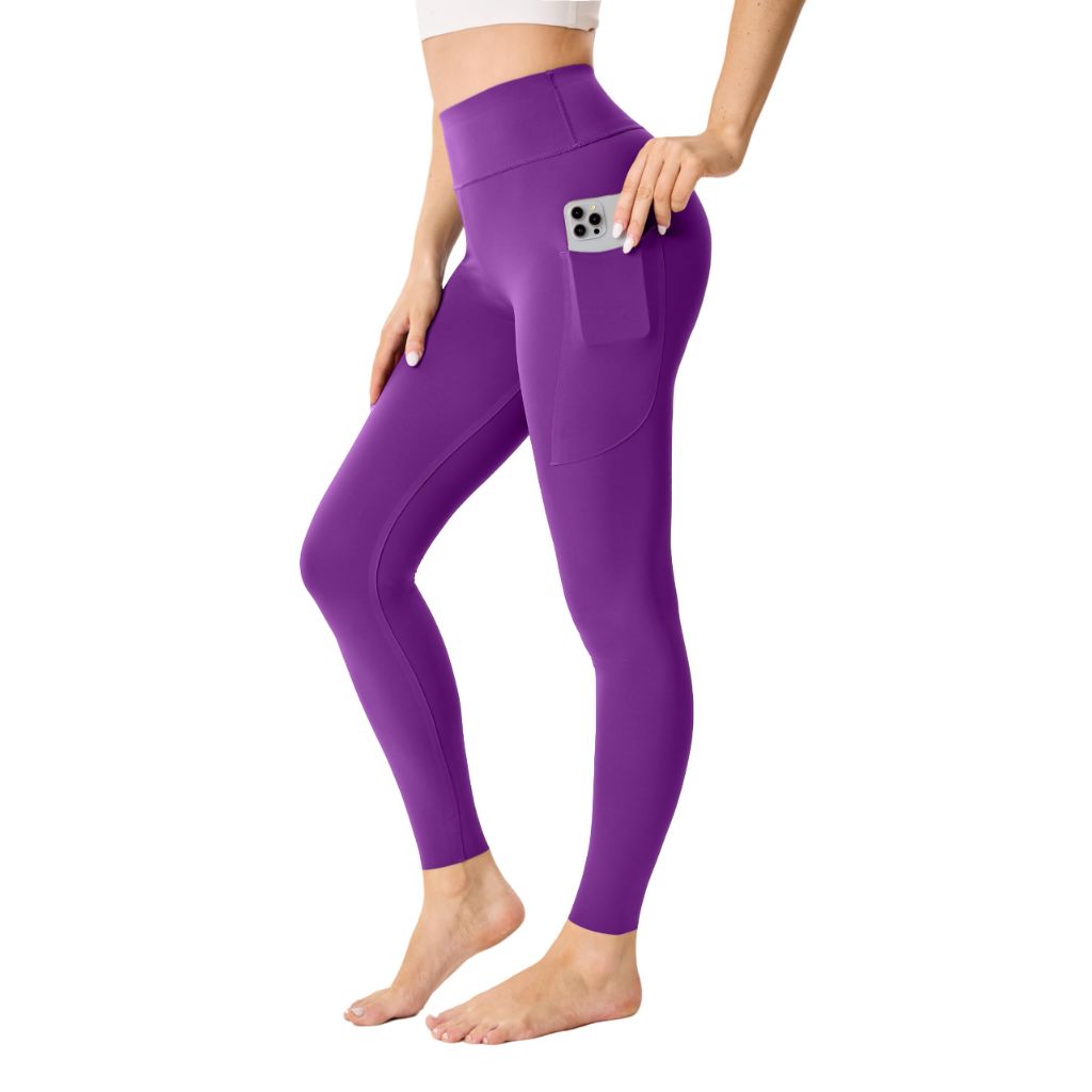 Womens Purple Seamless Leggings 28" Inseam with Pockets XS