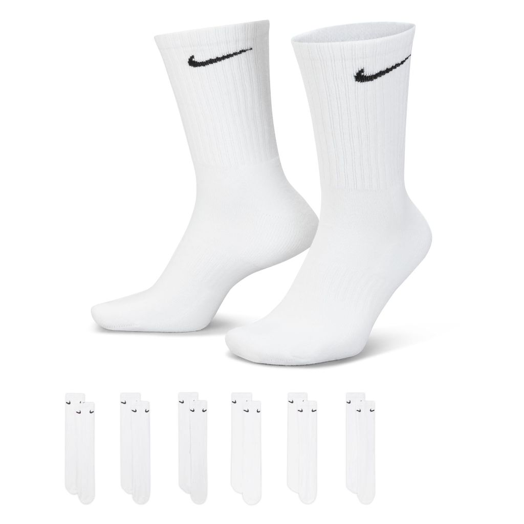 SZ M, Nike Unisex Everyday Cushioned Training Crew Socks (6 Pairs), White/Black