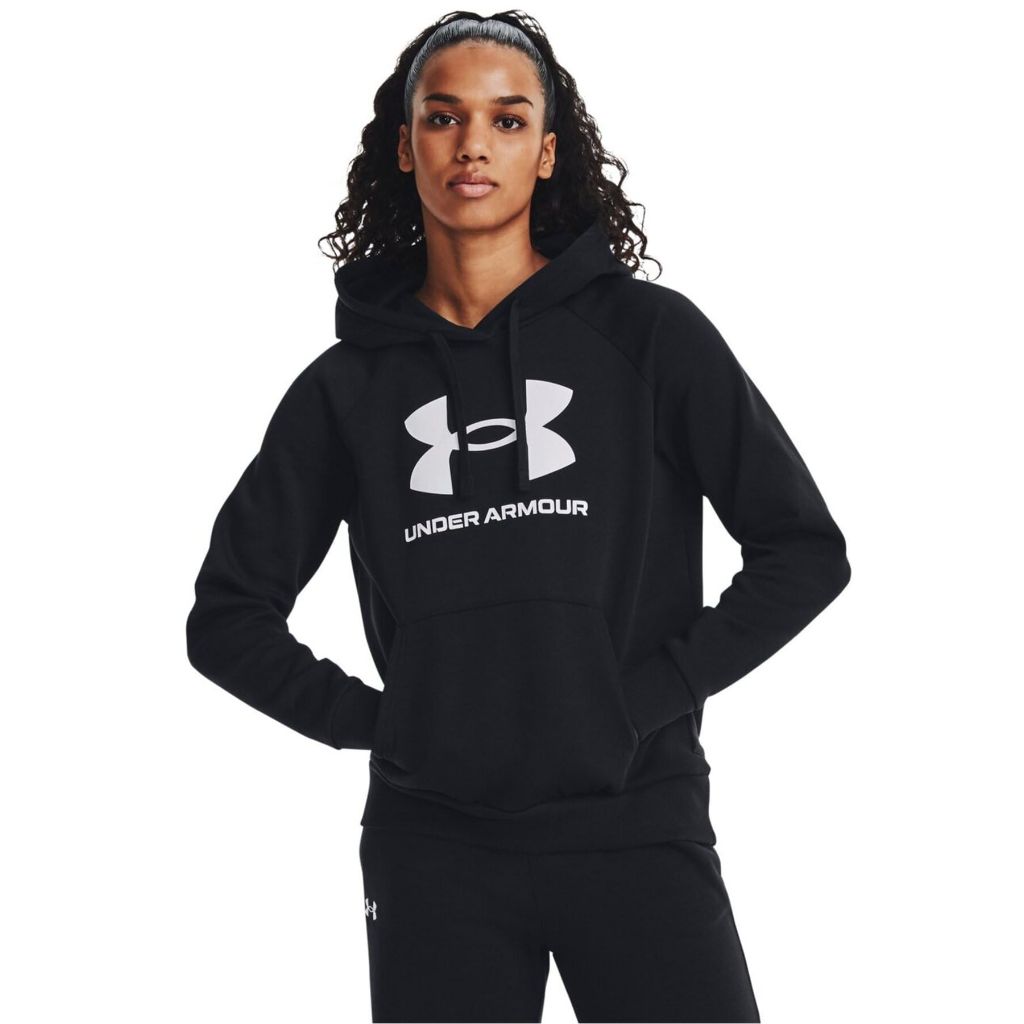 Under Armour Womens Rival Fleece Big Logo Hoodie, (001) Black / / White, X-Large