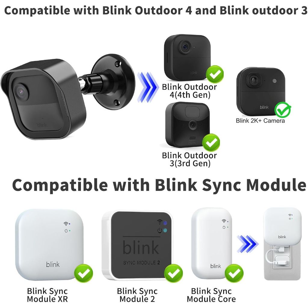 Generic Outdoor Camera Mount w/360 Degrees Adjustable Bracket for Blink Outdoor 4/Outdoor 2K+ - Black (2 Pack)