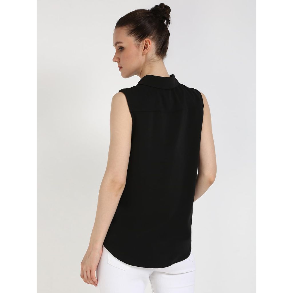 Calvin Klein Women's Crepe Sleeveless Button-Down Top, Black, X-Small