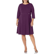 London Times Women's Dress with Button Waist Detail, Eggplant - size 22W