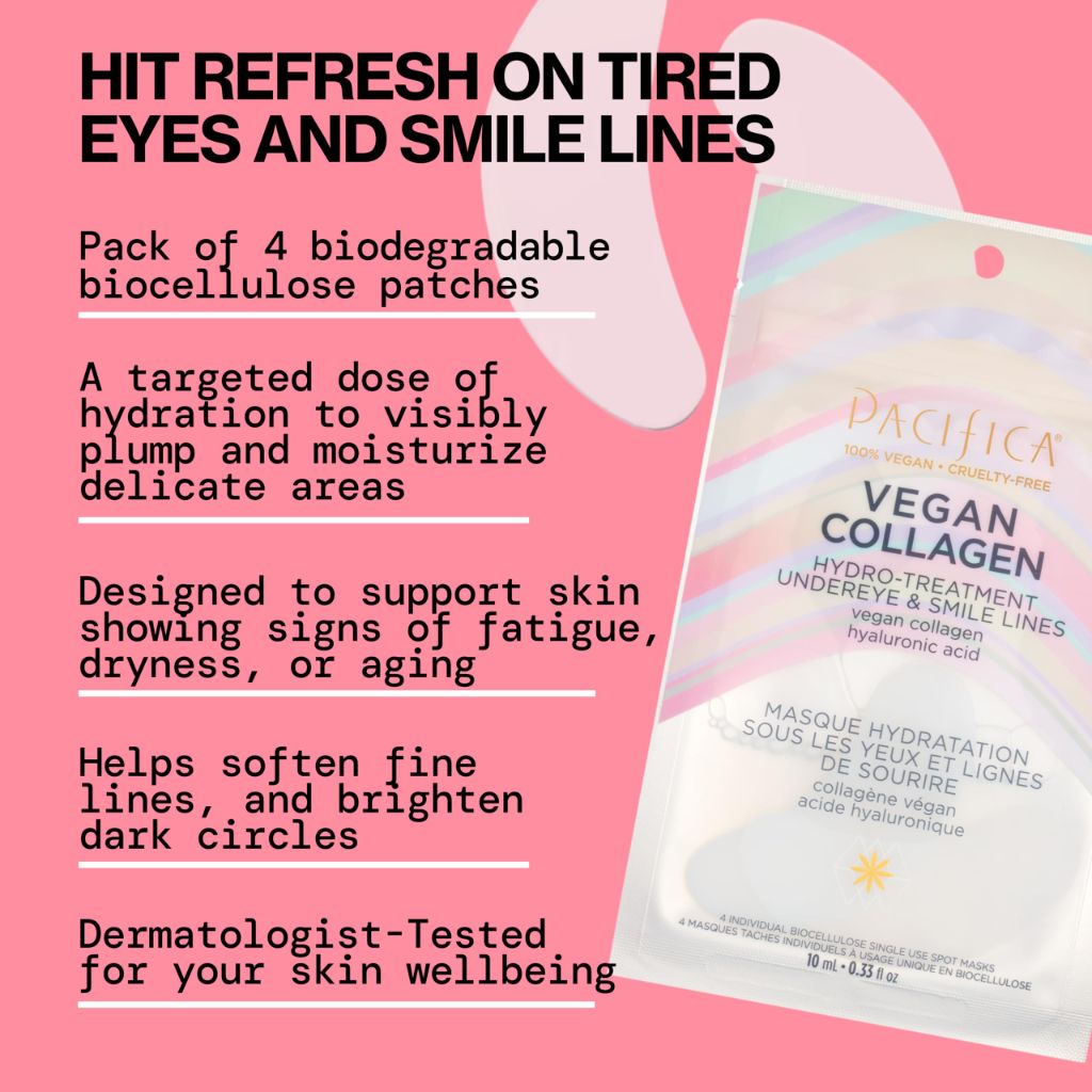 Pacifica Undereye & Smile Mask Set – Vegan Collagen Hydro Treatment with Hyaluronic Acid, 4 Pieces
