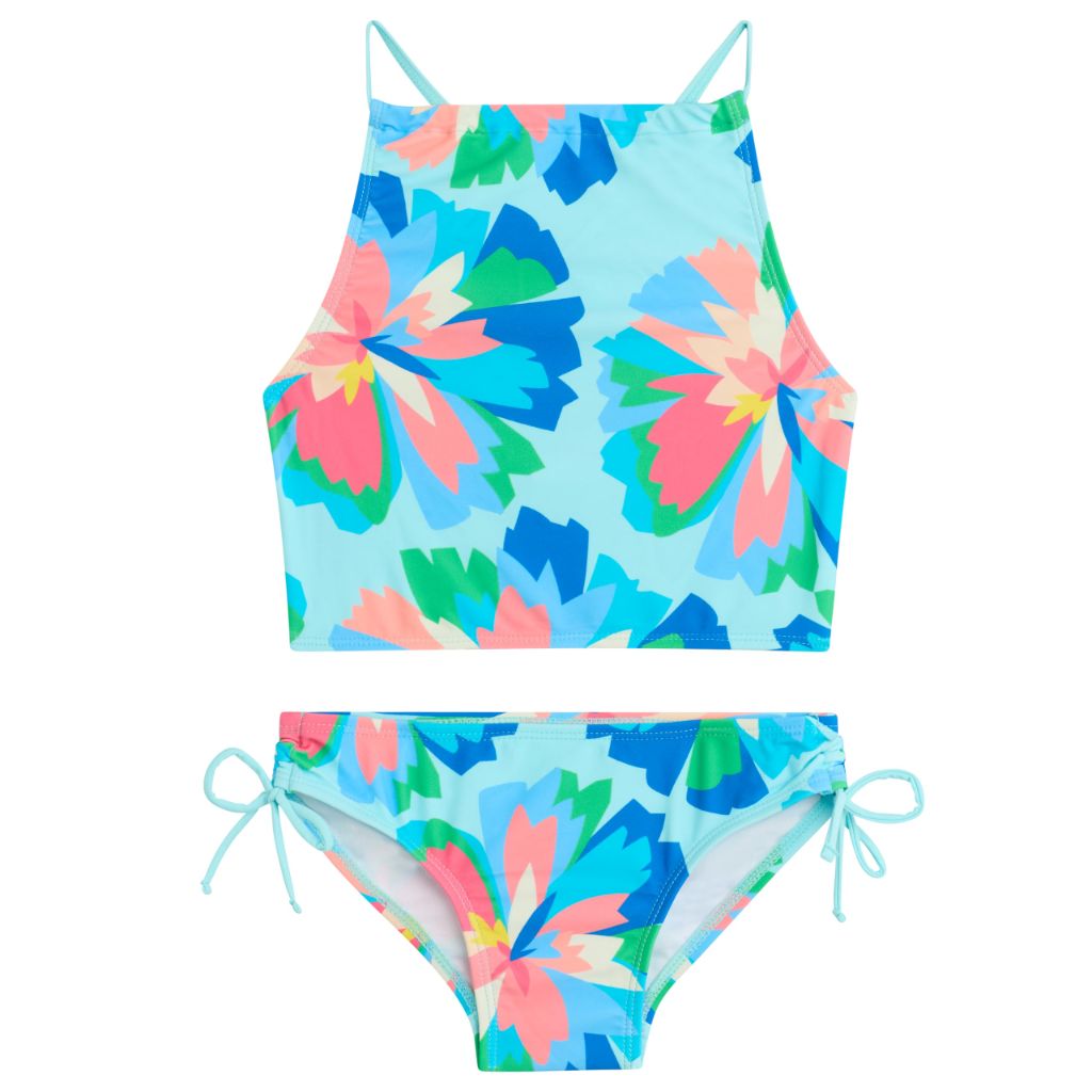 Kanu Surf Girls, Daisy UPF 50 Beach Sport Halter Tankini 2-piece Swimsuit, Kiana Blue, 4
