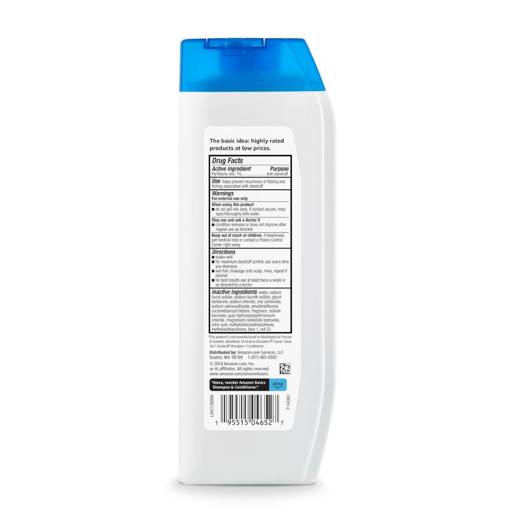 Amazon Basics 2-in-1 Anti-Dandruff Shampoo and Conditioner for Itchy Scalp,  12.5 Fl Oz, 6-Pack
