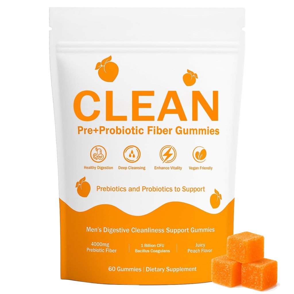 NEWUREHO Clean Prebiotic Fiber Gummies for Men - Peach Flavor, 60 Gummies