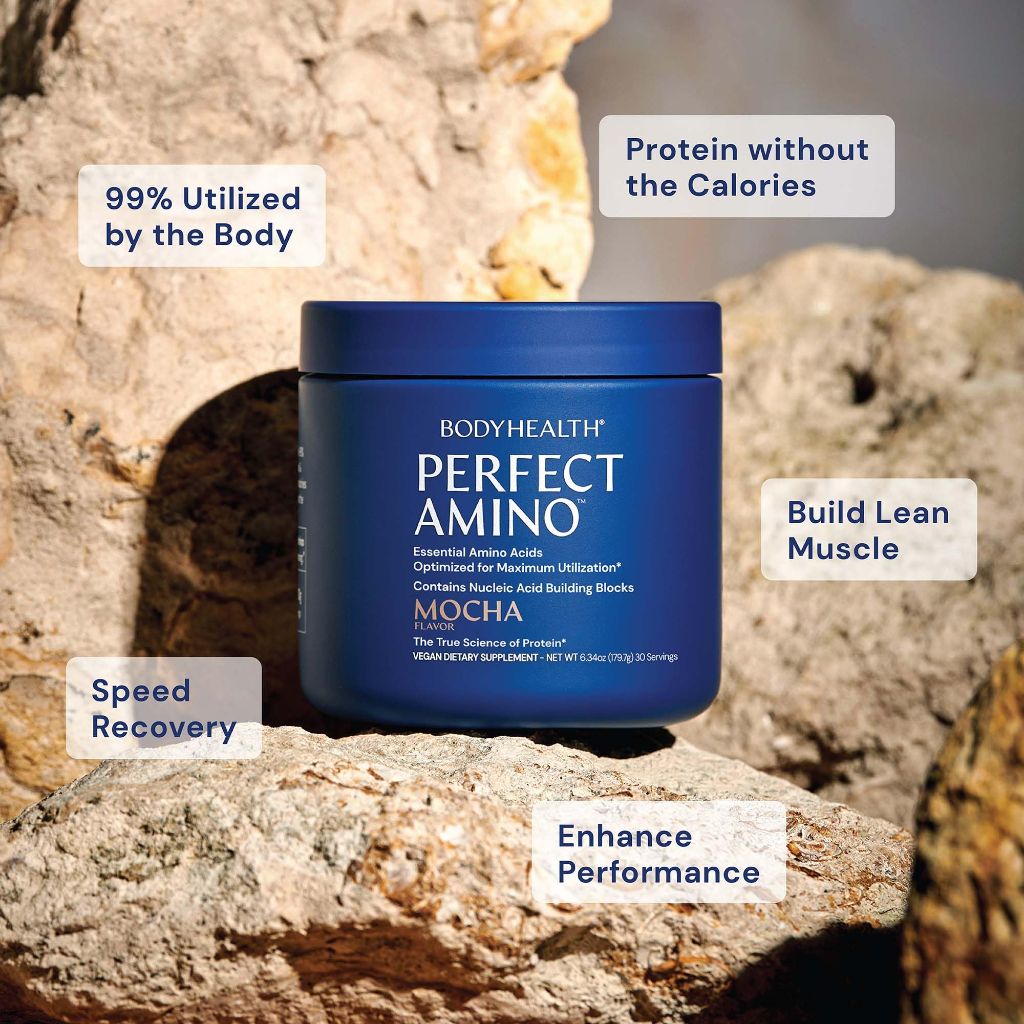 BodyHealth PerfectAmino BCAA and EAA Powder for Pre and Post Workout - Mocha, 60 Servings