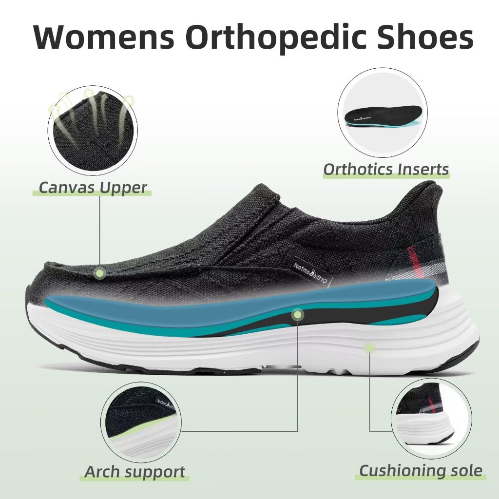 SZ 6, Women's Orthopedic Slip On Shoes - Black