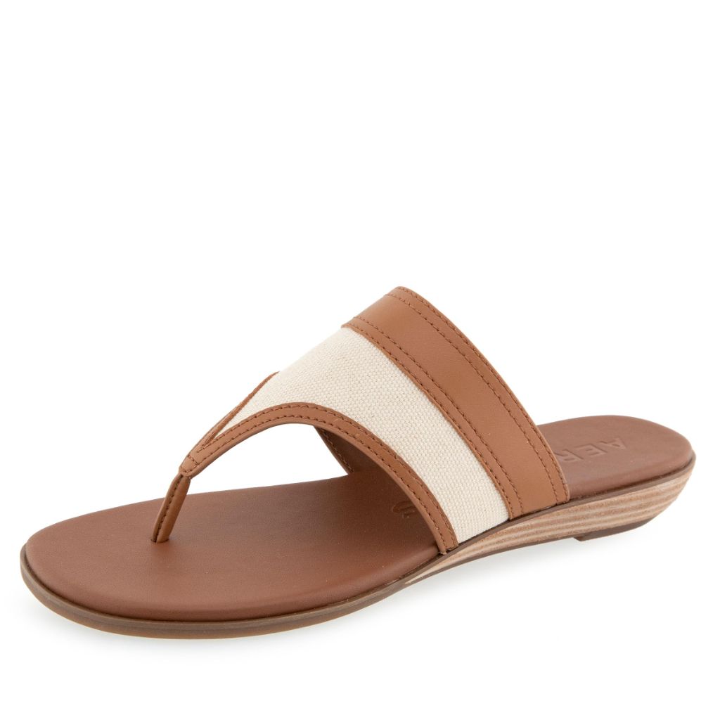 Aerosoles Women's Gesa Flat Thong Sandal, Natural/Tan Canvas, 5.5M