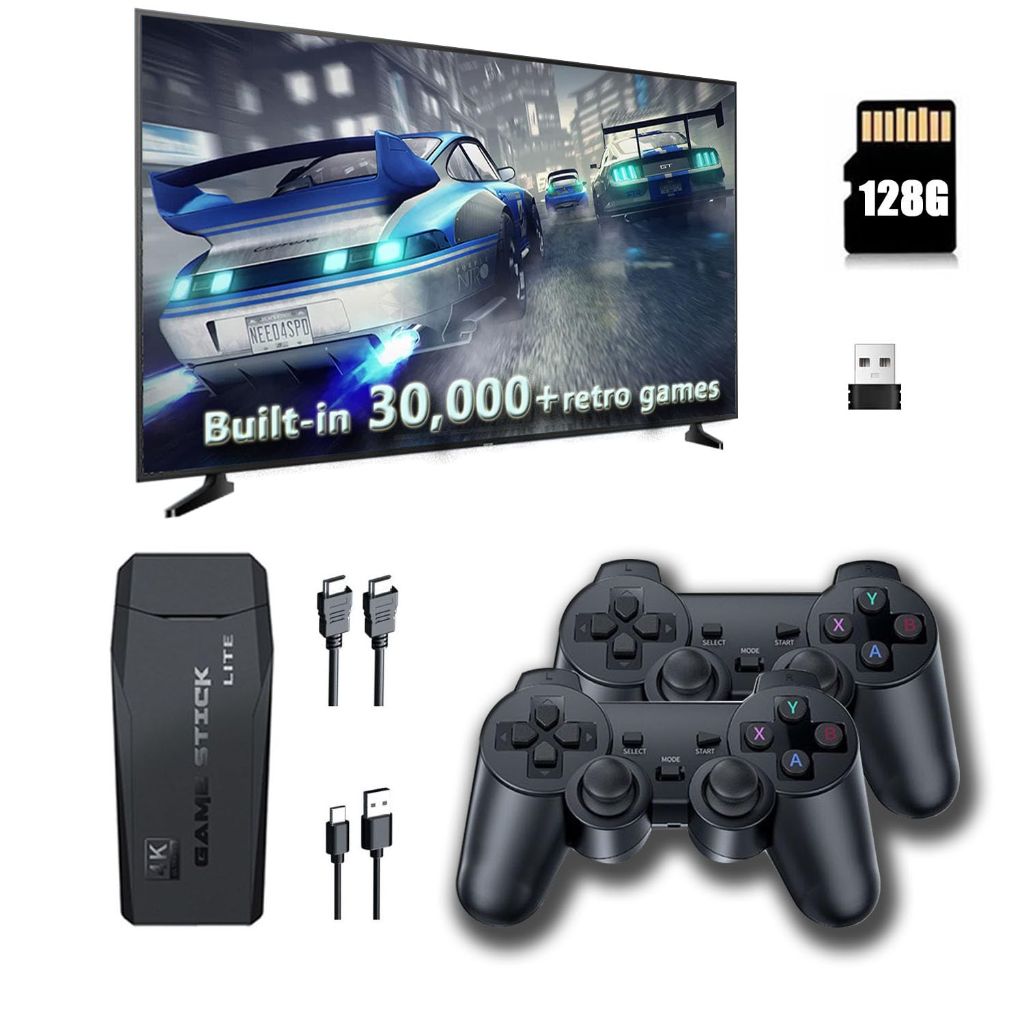 SPILLKONSOLL Retro Game Console with Built-in Games, 4K HDMI Output, 9 Emulators, Dual 2.4GHz Wireless Controllers