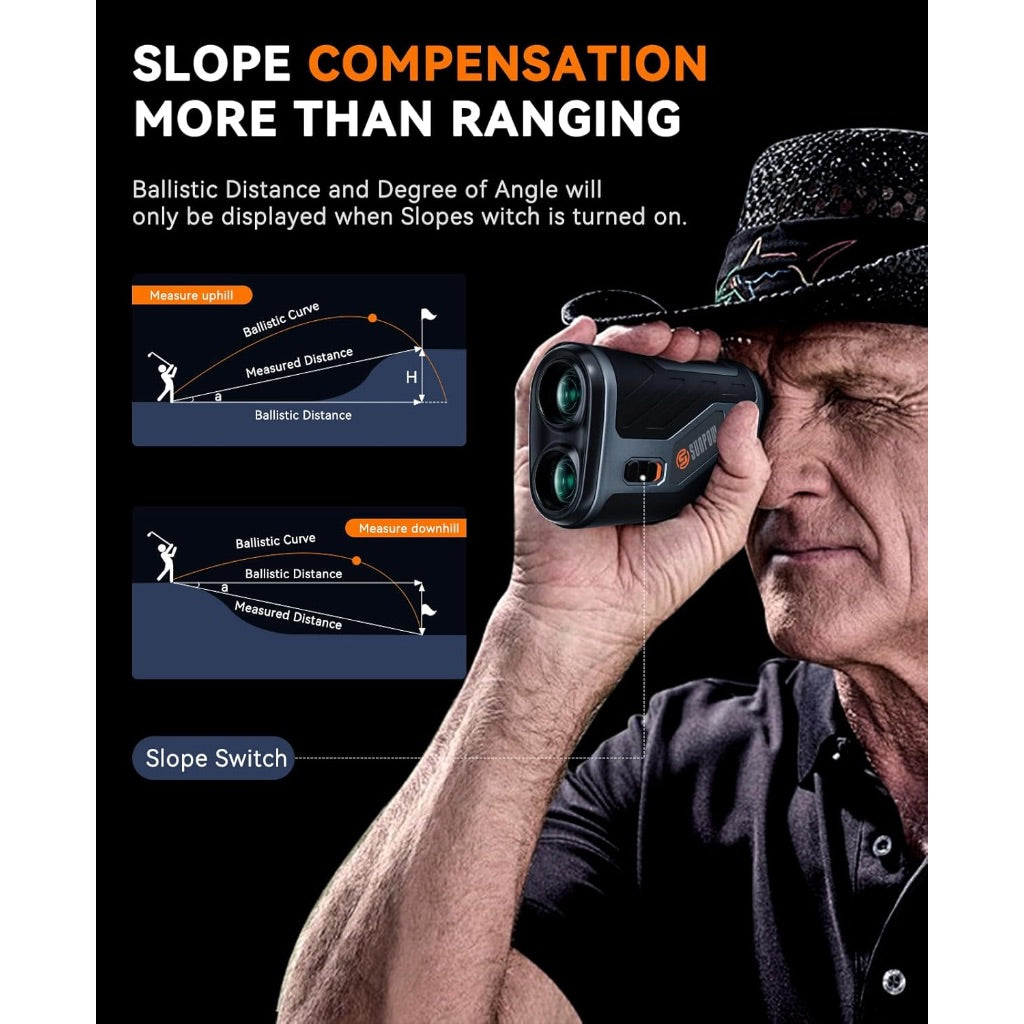 SUNPOW Golf Rangefinder with Slope, High Precision Laser Range Finder for Golfing/Hunting, 1200 Yards, 7X Magnification, Flag Pole Locking Vibration, Rechargeable Range Finders with Magnet Stripe