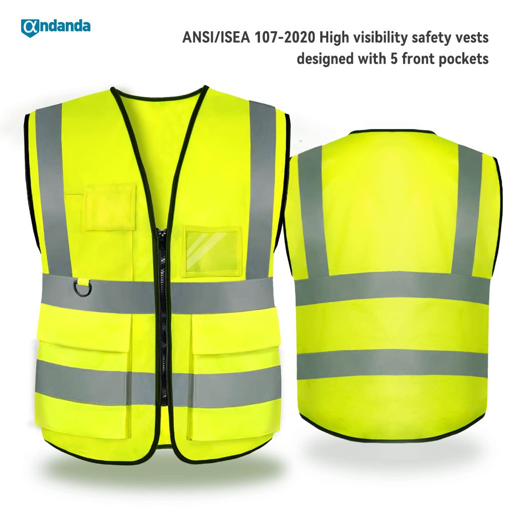 SZ 2XL, ANDANDA High Visibility Reflective Vest with 2 Functional Pockets | Fluorescent Yellow
