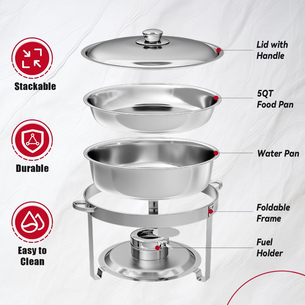 IMACONE 5Qt. Round Stainless Steel Chafing Dish Buffet Set of 2