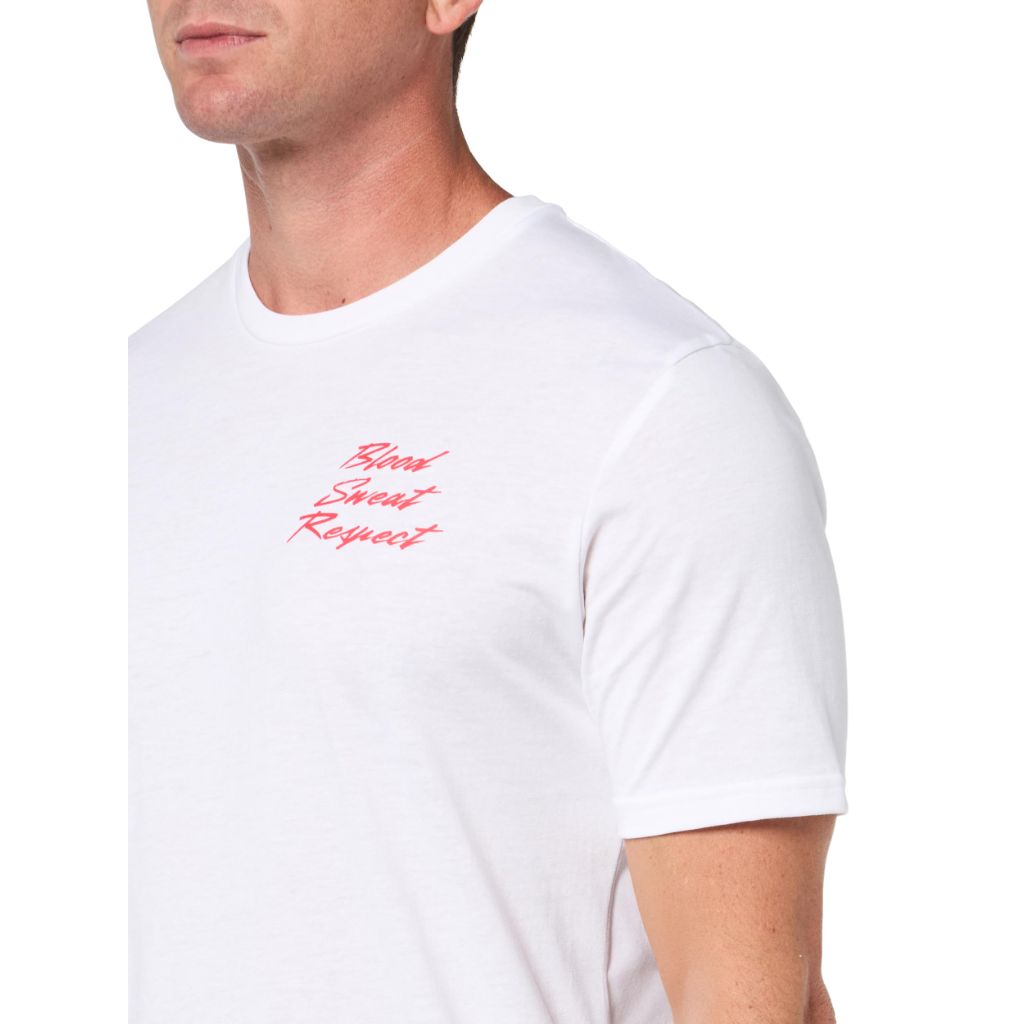 Under Armour Men's Project Rock Blood Sweat Respect Short Sleeve T Shirt, (100) White / / Racer Red, Large