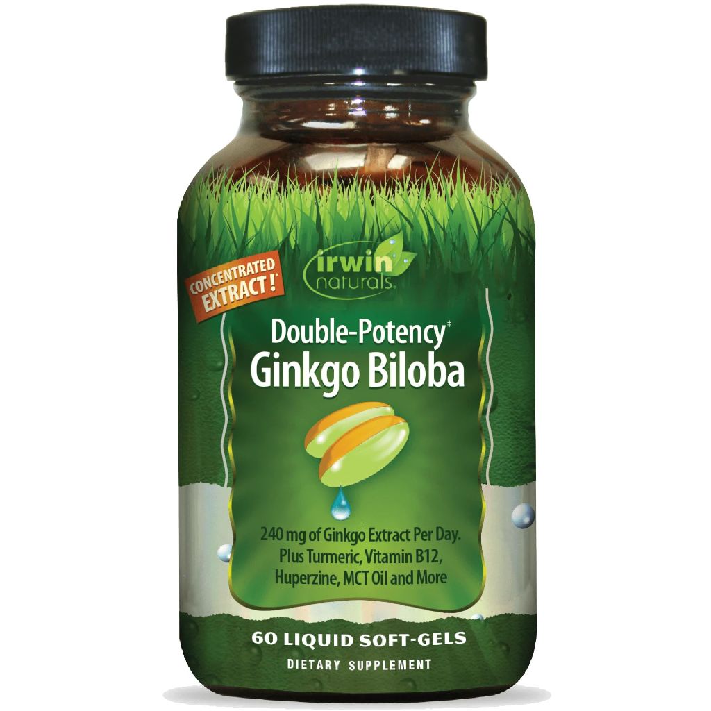 Irwin Naturals Double-Potency Ginkgo Biloba 240mg Extra Strength Brain Health Supplement - 60 Liquid Softgels