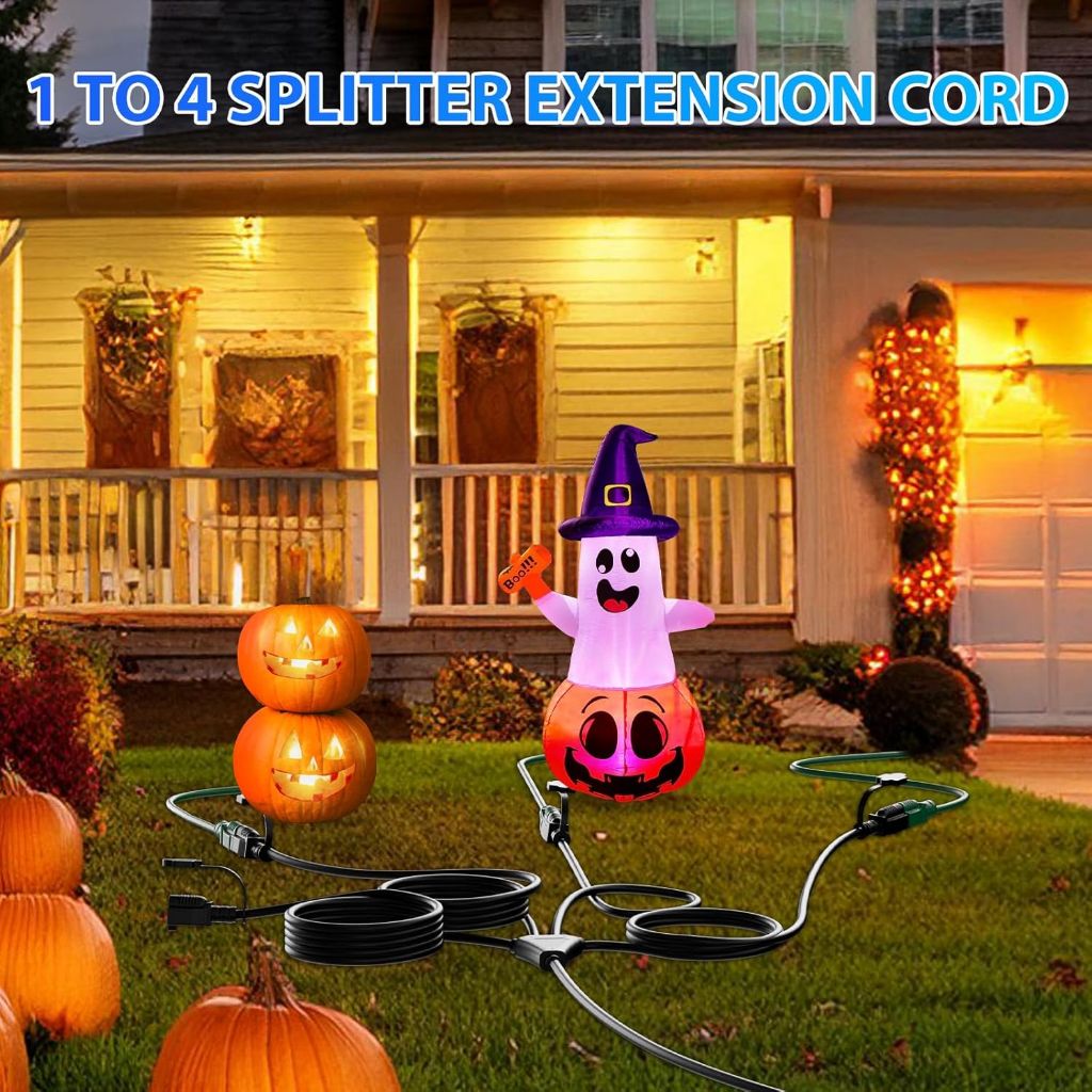 K KASONIC Indoor/Outdoor Christmas Lights Extension Cord, 46 Feet with Multiple Outlets, 16AWG/1625W - Black