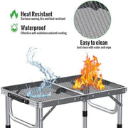 GARLLEN 3 Adjustable Height Folding Camping Table with Heat-Resistant Mesh Tabletop, 22.8" L x 15.7" W