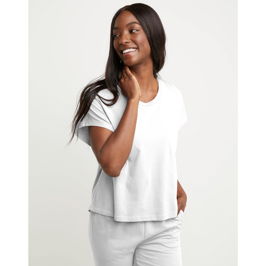 Hanes Womens Originals Twisted Neck T-Shirt, White, X-Large US