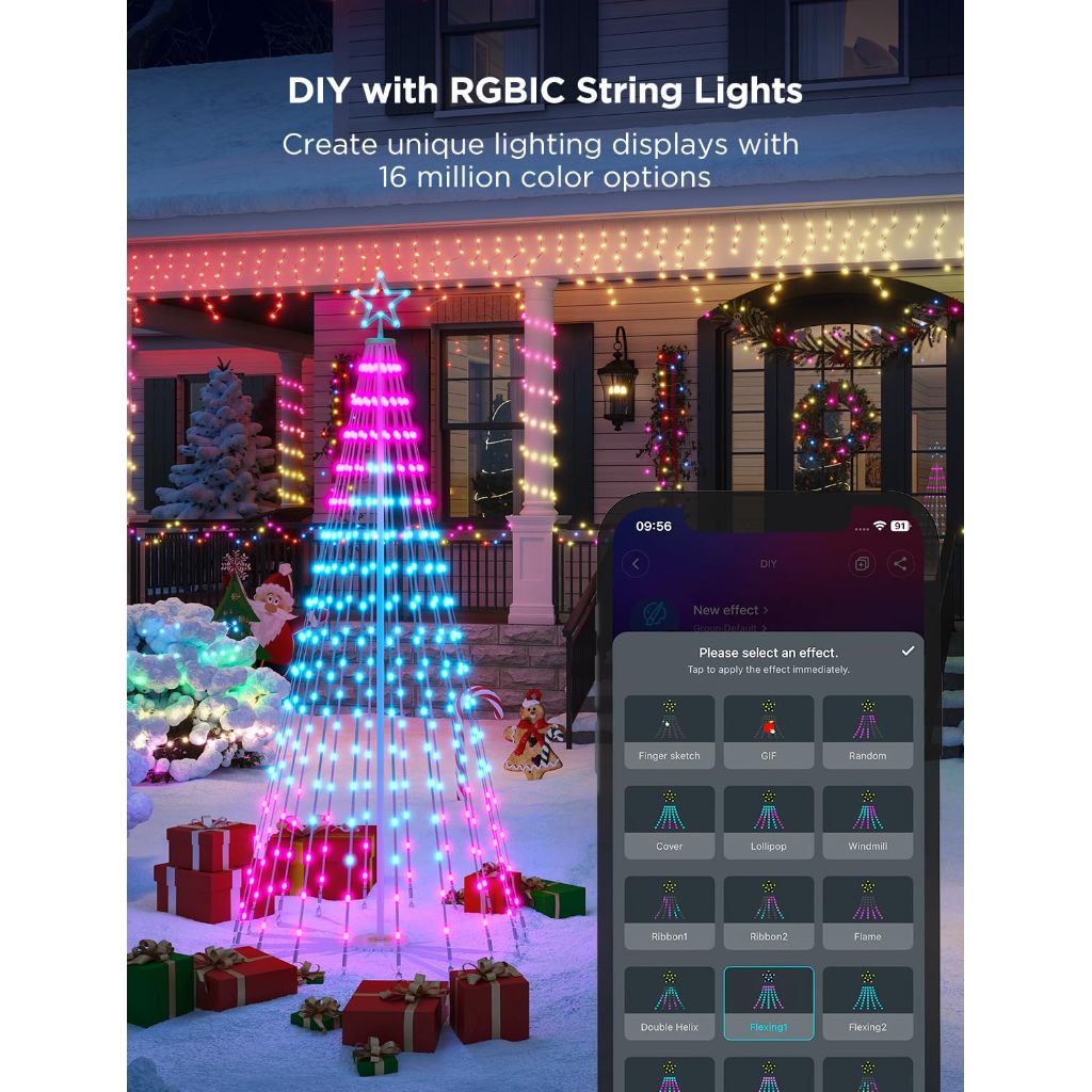 Govee Christmas Cone Tree Lights, 6ft 316 LEDs RGBIC Christmas Tree Lights with Smart App Control, IP67 , White Stand