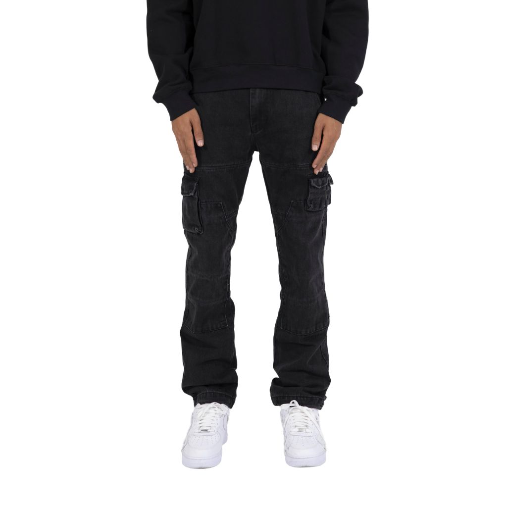 SZ 40, Mnml Men's V244 Cargo Baggy Denim | Vintage Black