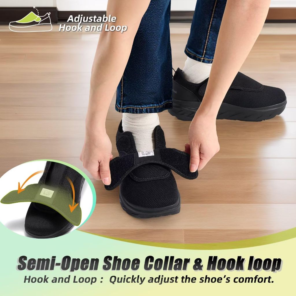 SZ 9.5, Women's Orthopedic Diabetic Extra Wide Width Toe Box | Black