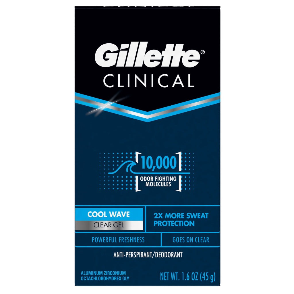 Gillette Clinical Protection 72-Hour Clear Gel Antiperspirant & Deodorant Stick, Cool Wave, 1.6 OZ