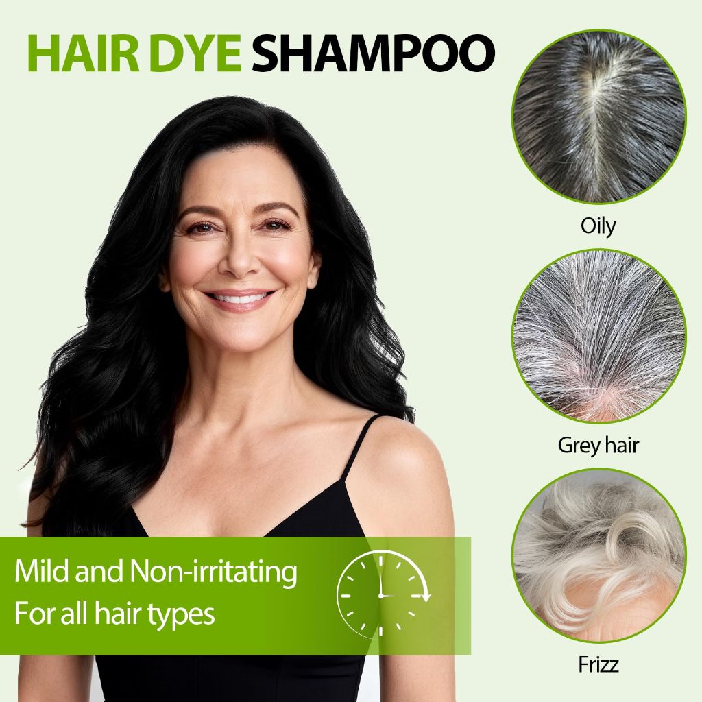 RKQNIER Black Hair Dye Shampoo for Women & Men, 10 Min Gray Coverage, 3 in 1 Semi-Permanent