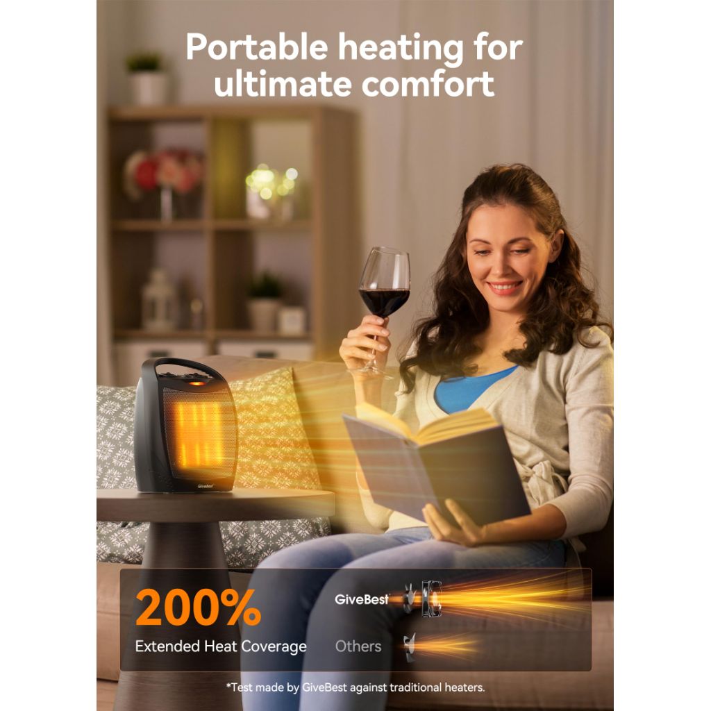 GiveBest Portable Electric Space Heater, 1500W/750W Ceramic Heater with Thermostat,