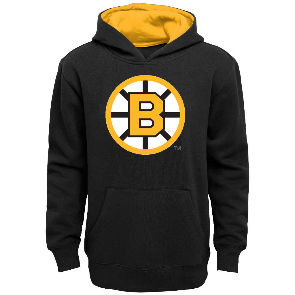 SZ L 14/16 Outerstuff NHL Kids Youth 4-20 Official Primary Logo Fleece Lined Pullover Hoodie Sweatshirt - Black, Boston Bruins