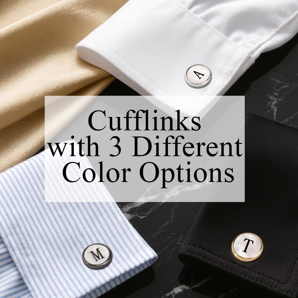 Men's Personalized Cuff Links - Silver Tone, Mother Of Pearl Center - Letter Q