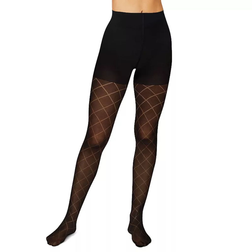 Hanes Women's High Waisted Diamond Outline Semi-Opaque Tights - Black XXL: Control Top Hosiery