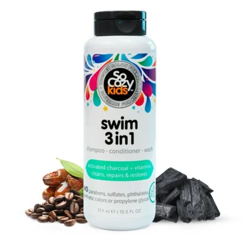 SoCozy Kid s Swim 3-in-1 Shampoo Conditioner Body Wash for All Hair Types  with Activated Charcoal  10.5 fl oz